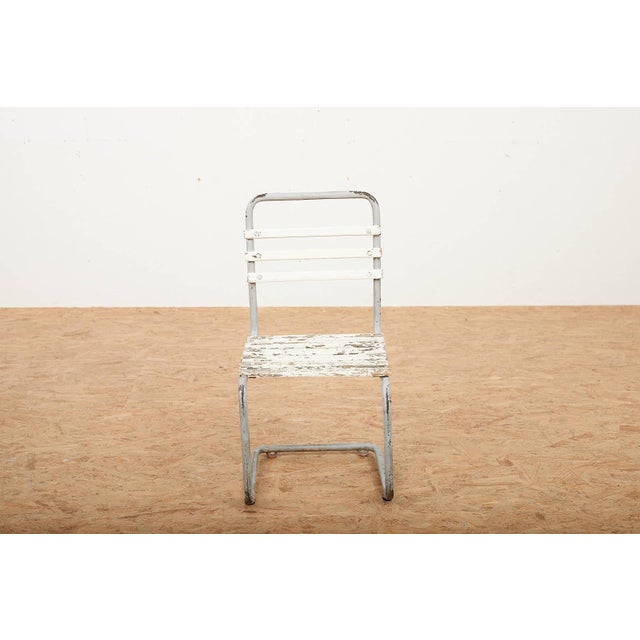 Bauhaus Children's Chair with Galvanized Tubular Steel Frame and White-Painted Wooden Slats, 1930s For Sale - Image 3 of 12