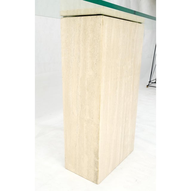 Rectangle Travertine Stone Base Glass Top Italian Console Sofa Table MINT!