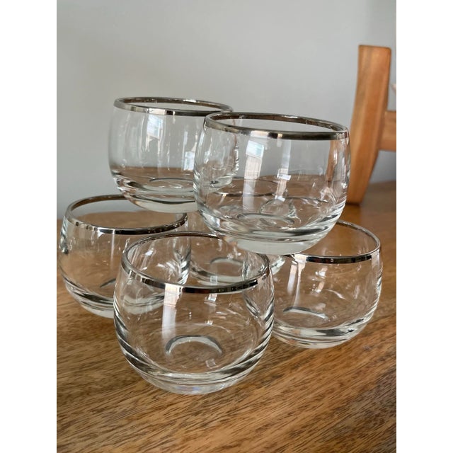 1960s Vintage Roly Poly Silver Rimmed Martini Glasses in the Style of Dorothy Thorpe-Set of 6 For Sale - Image 10 of 11
