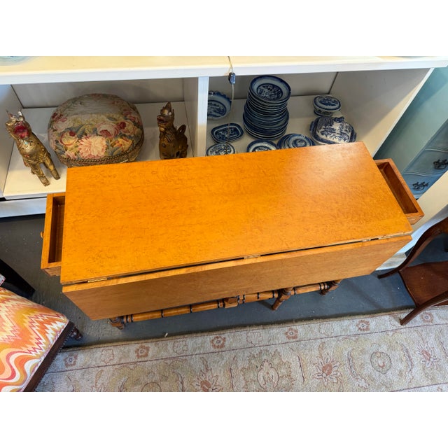 Ebony Vintage Birds Eye Maple Drop Leaf Table For Sale - Image 8 of 11