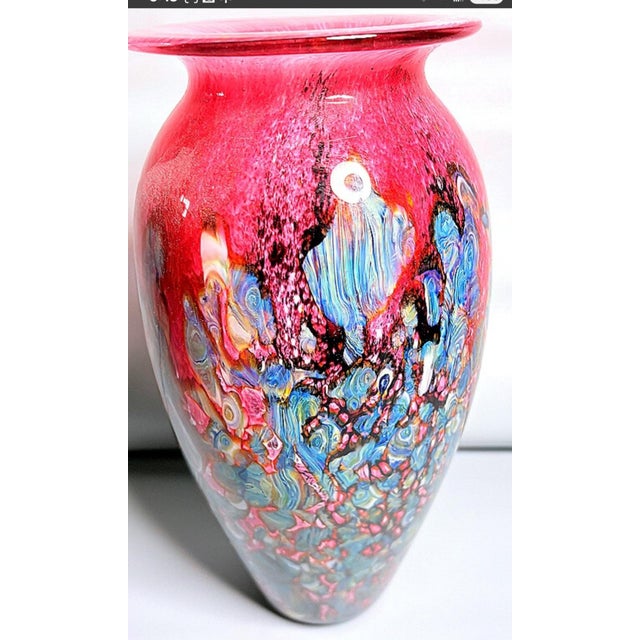 2004 Signed Robert Eickholt Hand-Blown Iridescent Art Glass Vase For Sale - Image 9 of 9