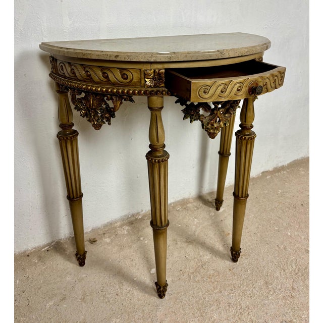 Italian Neoclassical Polychromed Console Table with Marble Top, Mid-20th Century For Sale - Image 11 of 16