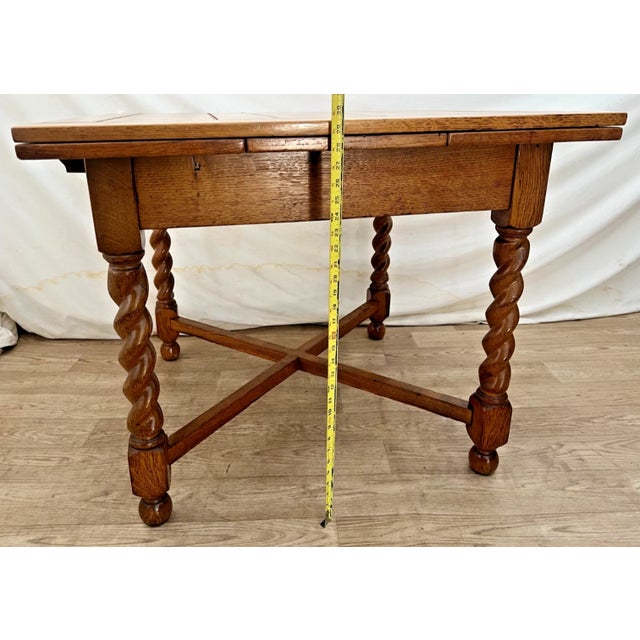 Brown Antique Expanding Pub Kitchen Table Barley Twist Legs Quarter Sawn White Oak For Sale - Image 8 of 11