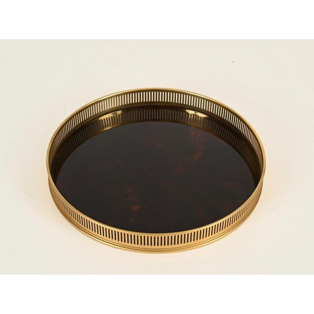 Round Tray in 24k Gold-Plated Brass and Tortoiseshell Acrylic Glass from Dior, Italy, 1970s For Sale - Image 11 of 13