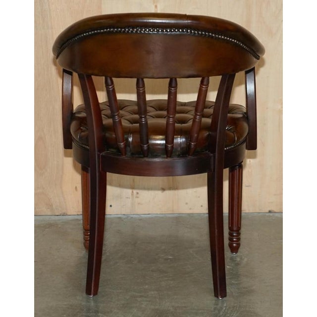 Set of Brown Leather Chesterfield Library Reading Armchairs For Sale - Image 14 of 18