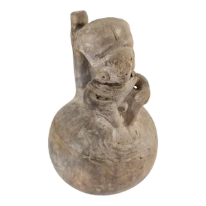 Pre-Columbian South American Figural Pottery Vessel With Spout