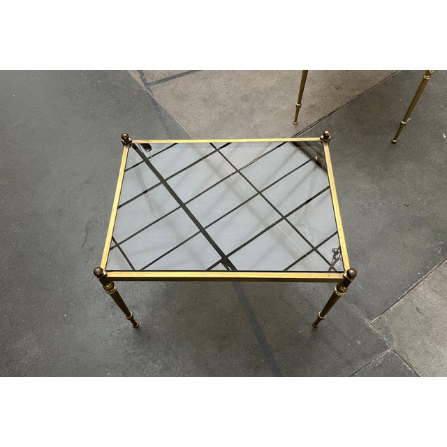 Brown Mid-Century German Neoclassical Hollywood Regency Style Brass and Glass Side or Bedside Tables, 1950s, Set of 2 For Sale - Image 8 of 18