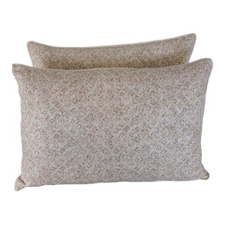 Artisan Crafted Geometric Lattice Pillows in Natural Linen For Sale