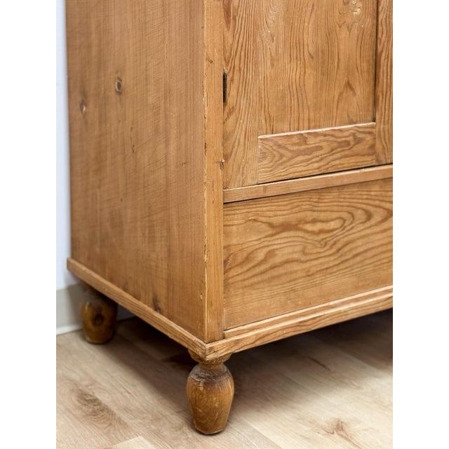Antique European Pine Wardrobe Two Door Armoire Turned Feet, Natural Wood For Sale - Image 9 of 17
