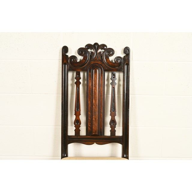 Berkey & Gay Antique English Jacobean Carved Walnut Dining Chairs, Set of Five For Sale In South Bend - Image 6 of 13