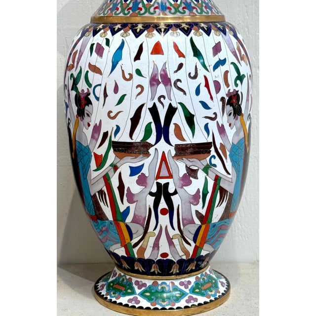 Pair of Chinese Cloisonné Vases with Egyptian Revival Motifs, Later 20th Century For Sale - Image 12 of 18