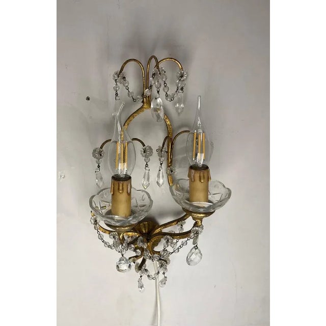 Florentine Gilded Crystal Sconces, 1960s, Set of 2 For Sale - Image 3 of 10
