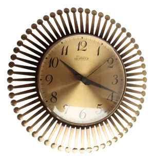 Mid-Century Brass Sunburst Wall Clock, 1960s