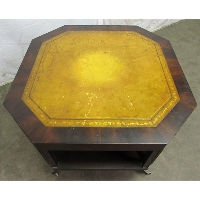 Traditional Antique Octagon Shaped Leather Top Rolling Side Table For Sale - Image 3 of 10