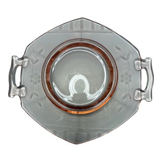 Vintage Pink Elegant Glass Handled Serving Dish, Cambridge Style, C. 1938–1948 For Sale