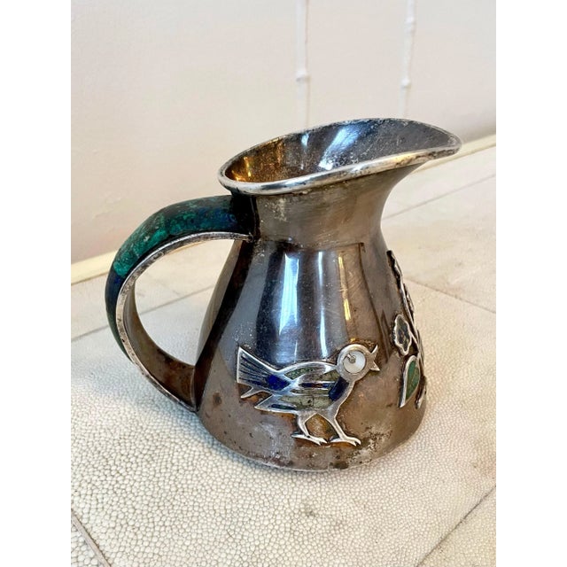 Brass Mid-Century Modern Mexican Los Castillo Silver and Malachite Pitcher / Jug For Sale - Image 8 of 10