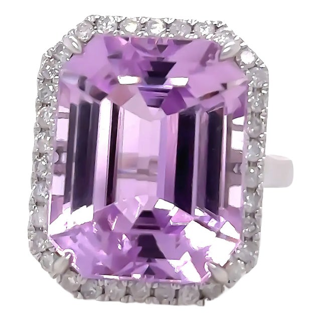 14ct White Gold Kunzite & Diamond Cocktail Ring 26.6ct For Sale