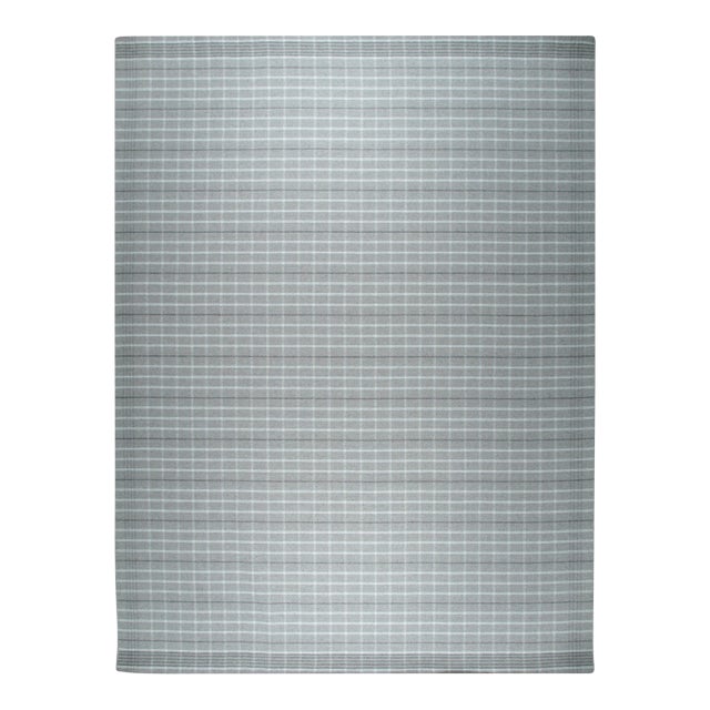 9x12 Timeless Celia Gray Kilim Minimalist Grid Modern Flatweave Wool Carpet Rug For Sale