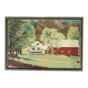 Antique Oil on Board Landscape Painting of a Vermont Farm C1930