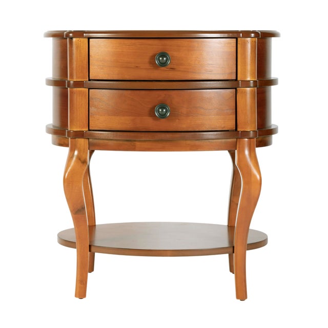 2020s Ethel 25 in. W Oval Wood 2 Drawer Accent Table with Open Shelf, Olive Ash For Sale - Image 5 of 10