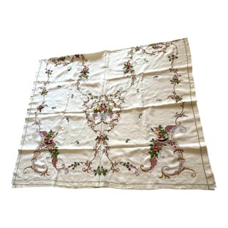 Vintage Micro Needlework Embroidered Linen Tablecloth For Sale