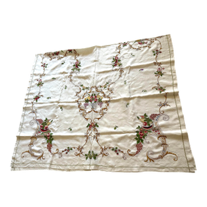 Vintage Micro Needlework Embroidered Linen Tablecloth