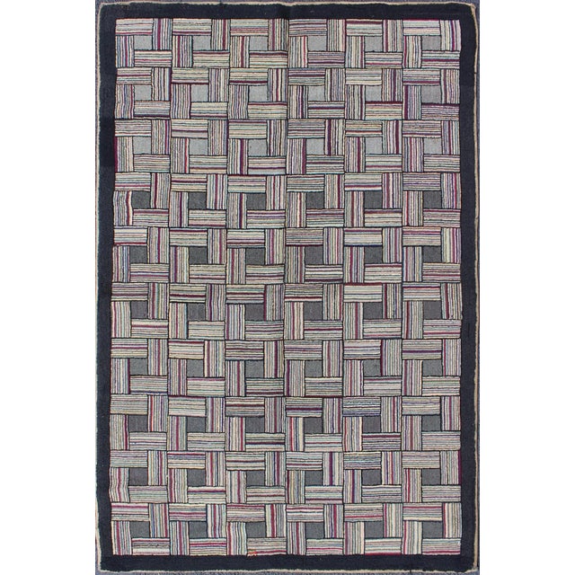 Checkerboard Antique American Hooked Rug With Geometric Designs For Sale - Image 9 of 9