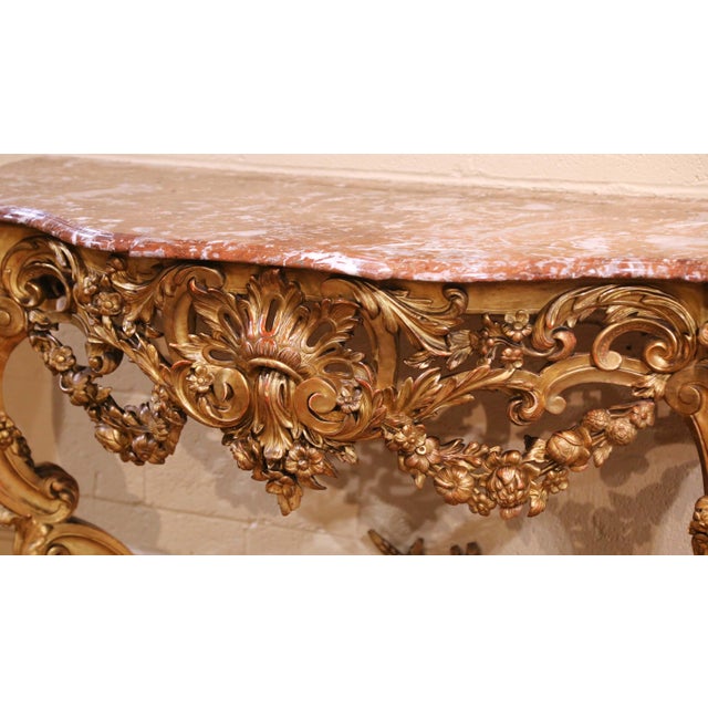 Early 19th Century Early 19th Century French Louis XV Rococo Giltwood Console With Rouge Marble Top For Sale - Image 5 of 18