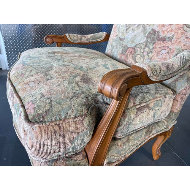 Vintage Century Furniture Bergère Armchairs in Floral Upholstery, a Pair For Sale In Naples, FL - Image 6 of 12