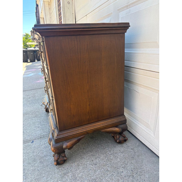 Spanish Revival Vintage Spanish Revival Bachelor Chest | Chest of Drawers | Burl Wood Style Dresser For Sale - Image 3 of 12