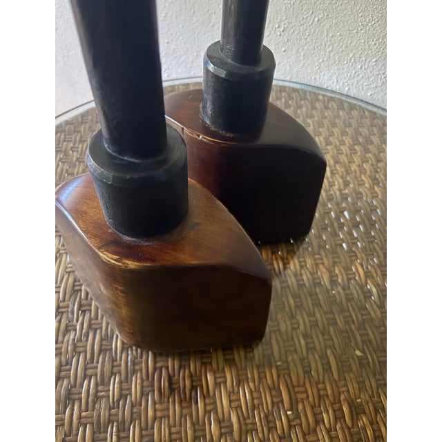 David Gulassa Pair of Rare Retired David Gulassa Candlesticks Wood & Bronze. Renowned Artist From the Pacific Northwest. These Are Heavy and Gorgeous - For Sale - Image 4 of 8