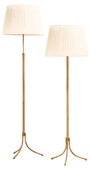 Height-Adjustable Floor Lamps in Brass with Lamp Shades attributed to Josef Frank, 1950s, Set of 2