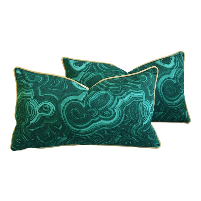 Designer Jim Thompson Emerald Malachite Green Feather Down Pillows