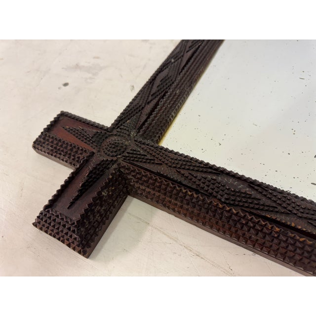 19th Century French Geometric Tramp Art Mirror, 1899 For Sale - Image 4 of 14