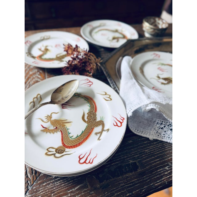 Mid 20th Century Vintage Japanese Dragonware Moriage Plates – Set of 6 For Sale - Image 5 of 12