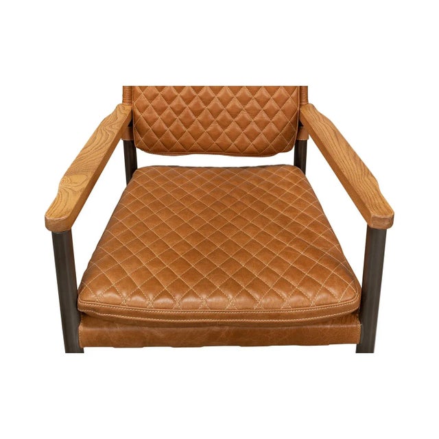 Wood Mid-Century Modern Style Contemporary Leather Armchair For Sale - Image 7 of 11