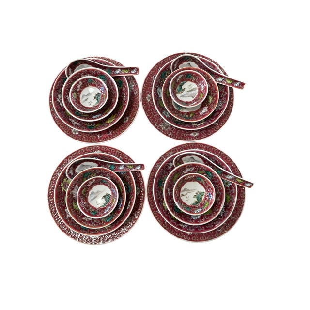 Mid-Century Vintage Mun Shou Longevity Hand Painted Luncheon Set, 28pcs. For Sale - Image 12 of 12