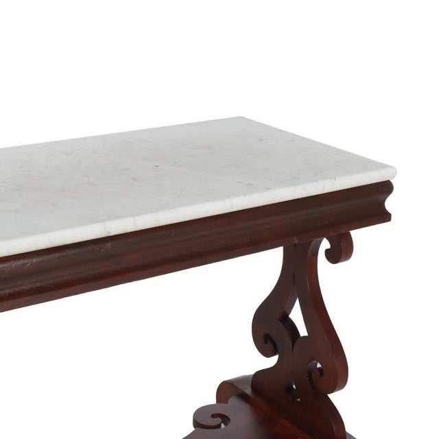 Antique Quervelle School Classical Flame Mahogany Marble Top Trestle Table C1840 For Sale - Image 13 of 17