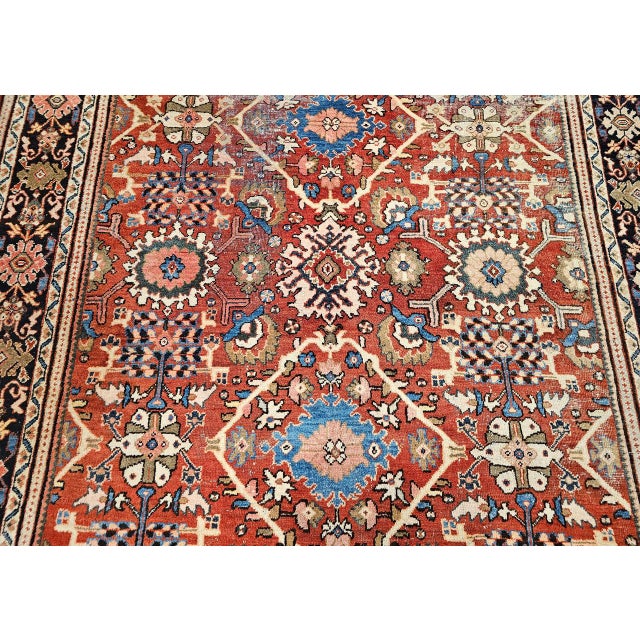 Antique Persian Mahal Sultanabad Rug, Hand-Knotted Wool, Geometric Pattern, 9x12, Red & Navy For Sale - Image 11 of 18