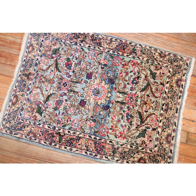 1920s Early 20th Century Traditional Blue Pink Formal Kerman Mat Rug - 2' x 2'9" For Sale - Image 5 of 6