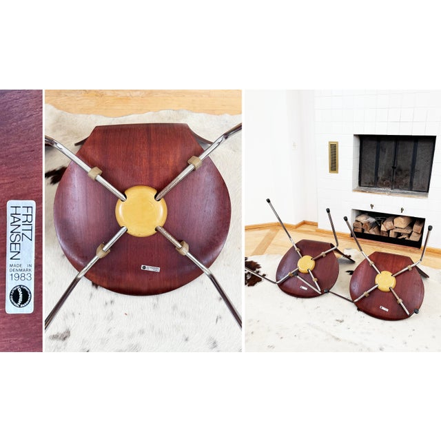 Set of 4 Model 3107 Stacking Chair in Teak by Arne Jacobsen for Fritz Hansen, 1960s Denmark For Sale - Image 6 of 9