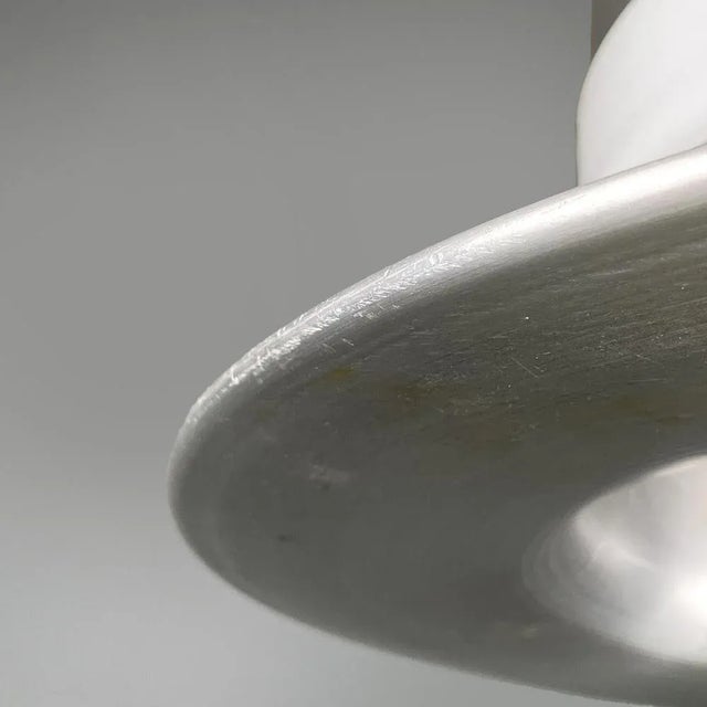 Italian Modern Round Base Pendant in Aluminum with White Glass Band, 1970s For Sale - Image 15 of 18