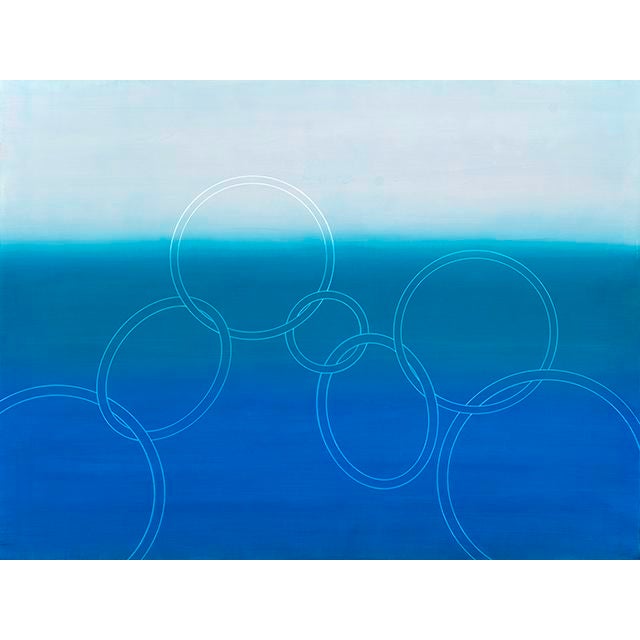 Rebecca Koury Original "The First Swell" Blue Ocean Wave Contemporary Abstract Painting, Acrylic on Canvas/Panel, Carmel California Art, 2024 For Sale