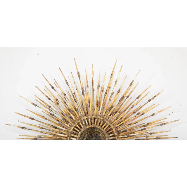 Metal Mid-Century Modern Gilt Iron Sunburst Wall Sculpture by William Bowie For Sale - Image 7 of 8