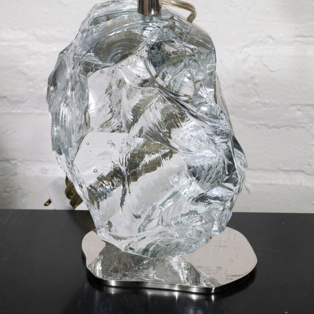 Pair of sculptural glass block table lamps For Sale In New York - Image 6 of 9