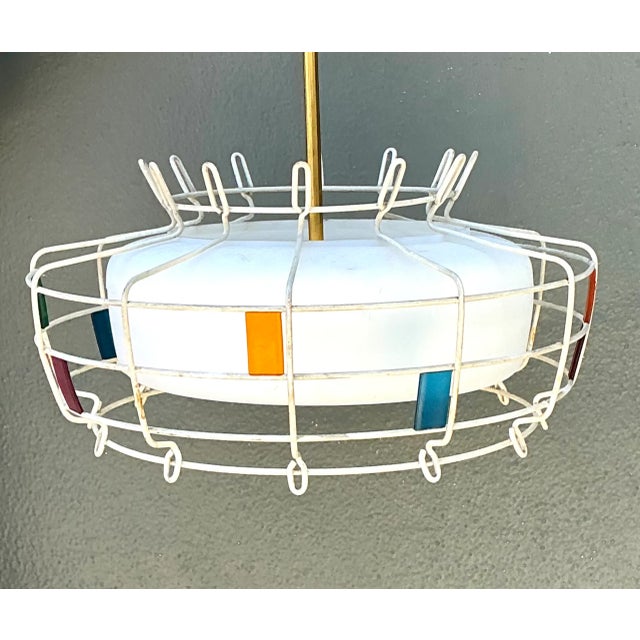 Cream Vintage Mid-Century Modern Wire Pendant Fixture For Sale - Image 8 of 12