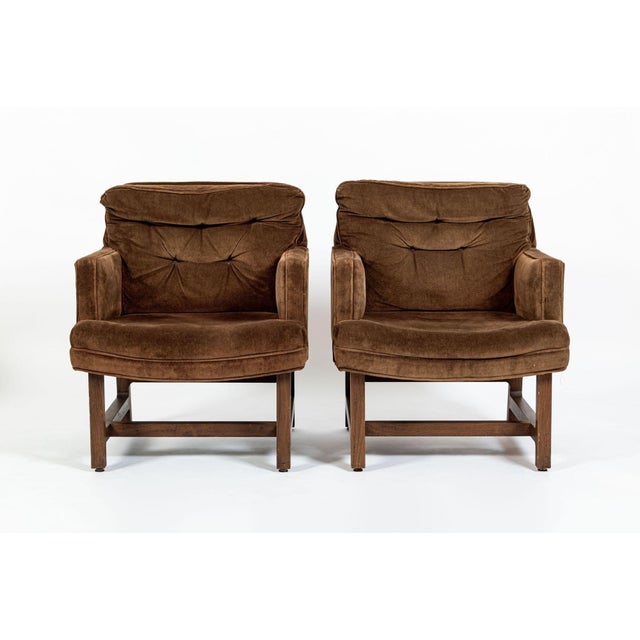 Mid-Century Modern Pair of Mid-Century Brown Velvet Lounge Chairs Attributed to Edward Wormley, 1960s For Sale - Image 3 of 17