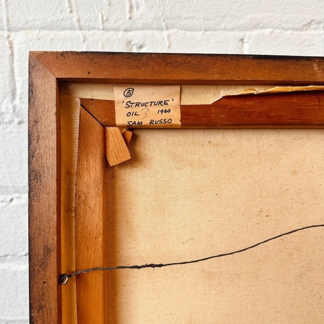 Sam Russo (b. 1922) Signed Abstract Oil on Canvas “structure” C.1960 For Sale In Buffalo - Image 6 of 9