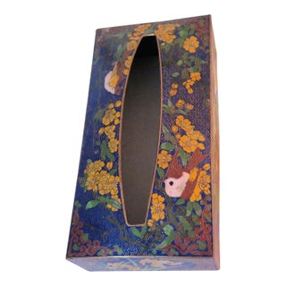 Authentic Cloisonne Multi-Color Tissue Box Cover. For Sale