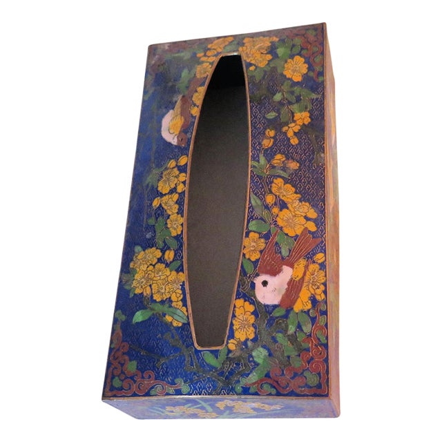 Authentic Cloisonne Multi-Color Tissue Box Cover. For Sale
